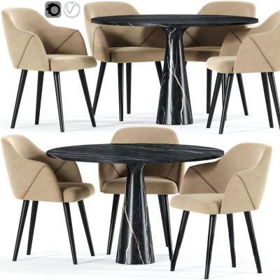 现代布艺大理石餐桌椅